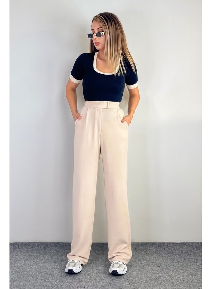 Ritnice Line Women's Lycra Velcro Closure Light Beige Palazzo Trousers - Image 2